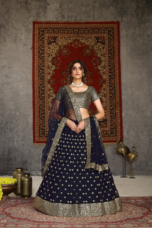 Navy Blue NET Thread with sequince embroidered work Lehenga Choli