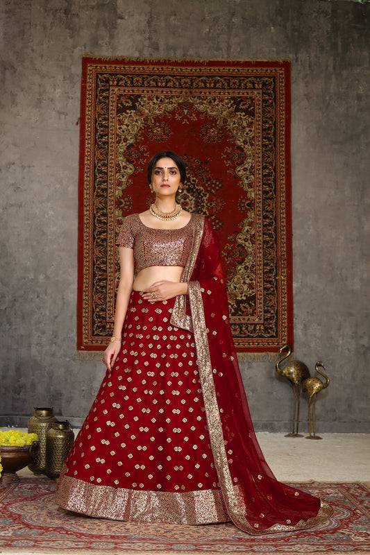 Red NET Thread with sequince embroidered work Lehenga Choli