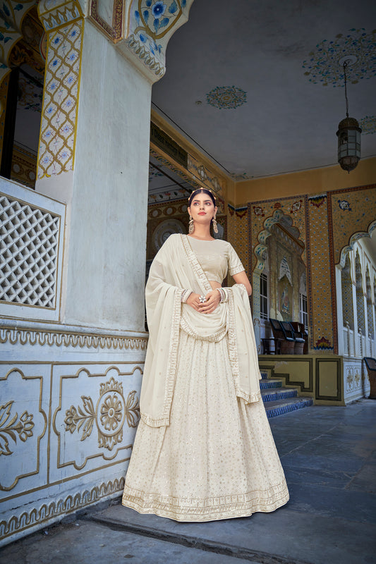Off white Georgette Thread with sequince embroidered work Lehenga Choli