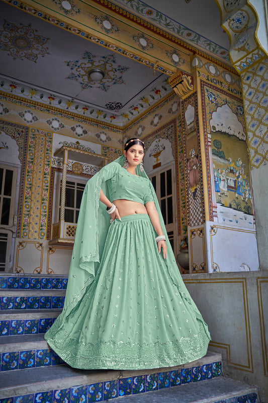 Pista Green  Georgette Thread with sequince embroidered work Lehenga Choli