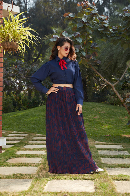 georgette navy blue Skirt & navy blue Top With Tie