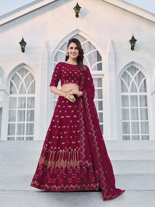 Deep Pink Georgette Thread with sequince embroidered work Lehenga Choli