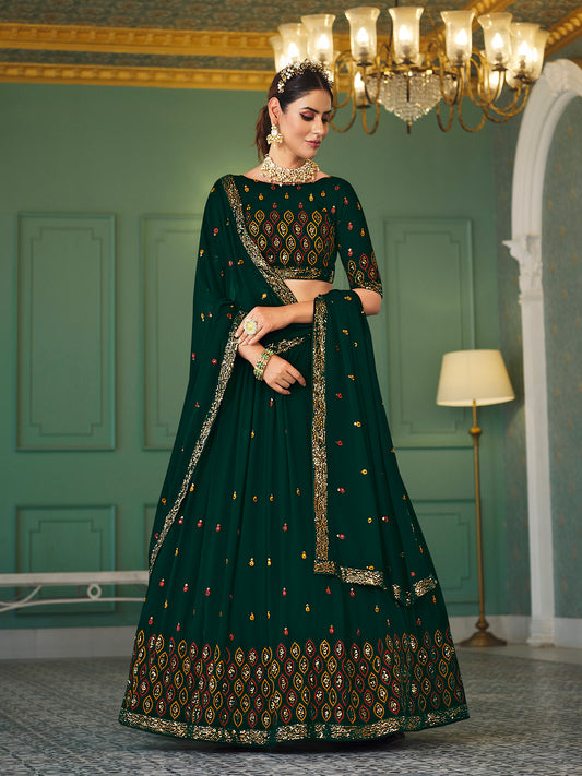 Green Georgette Thread with sequince embroidered work Lehenga Choli