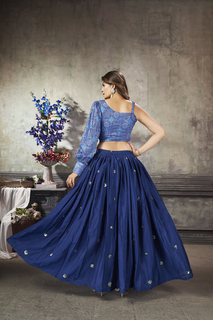 Art Silk Royal Blue Skirt & Royal Blue Top Print With Sequince Embroidered Work