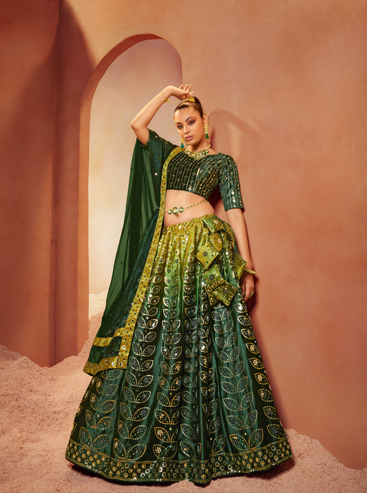 Green Velvet Sequince Embroidered with all over mirror work Lehenga Choli