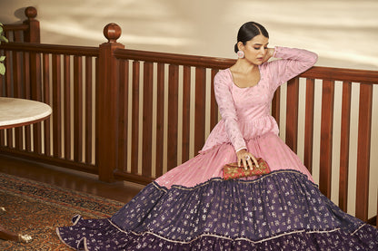 Multi Color pink Georgette metalic foil work Designer Gown