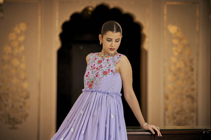 Designer lavender  Georgette thread and sequince embroidered work Anarkali Long Gown