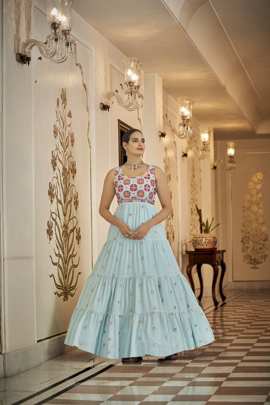 Designer sky  blue Georgette thread and sequince embroidered work Anarkali Long Gown
