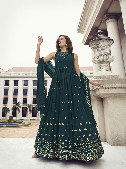 Designer rama Georgette thread and sequince embroidered work Anarkali Long Gown