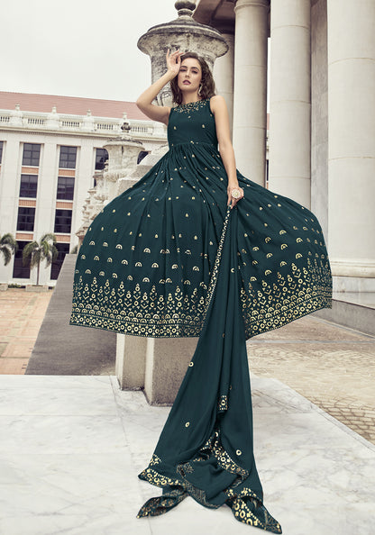 Designer rama Georgette thread and sequince embroidered work Anarkali Long Gown