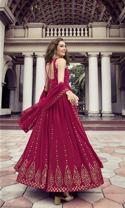 Designer rani Georgette thread and sequince embroidered work Anarkali Long Gown