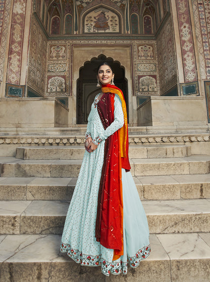 Designer sky Georgette thread and sequince embroidered work Anarkali Long Gown