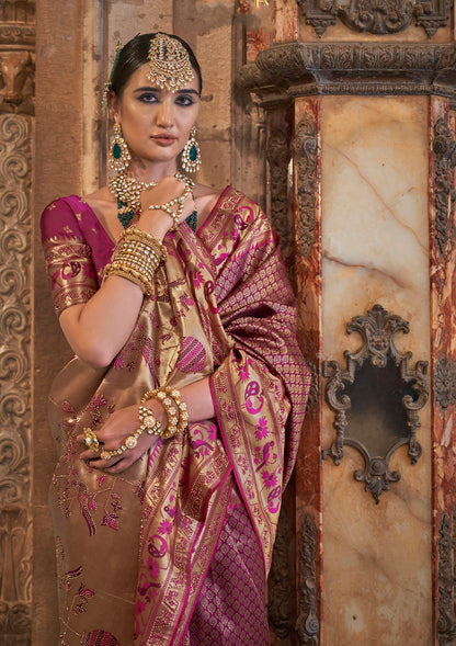 Magenta Patola Silk Woven With Swarovski Work Saree With Blouse