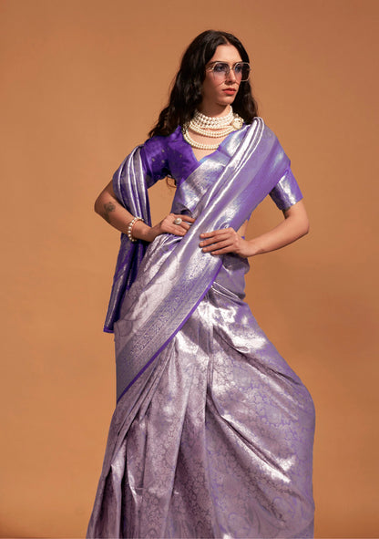 Violet Silk Woven Work Saree With Blouse