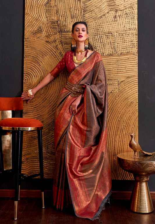 Black Handloom Weaving Silk Woven Work Saree With Blouse