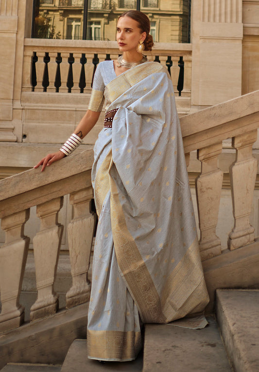 Grey Khadi Silk Jacquard Woven Saree With Blouse