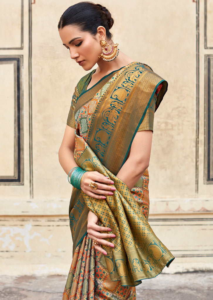 Multicolor Pure Dharmavaram Silk Jacquard Woven Saree With Blouse