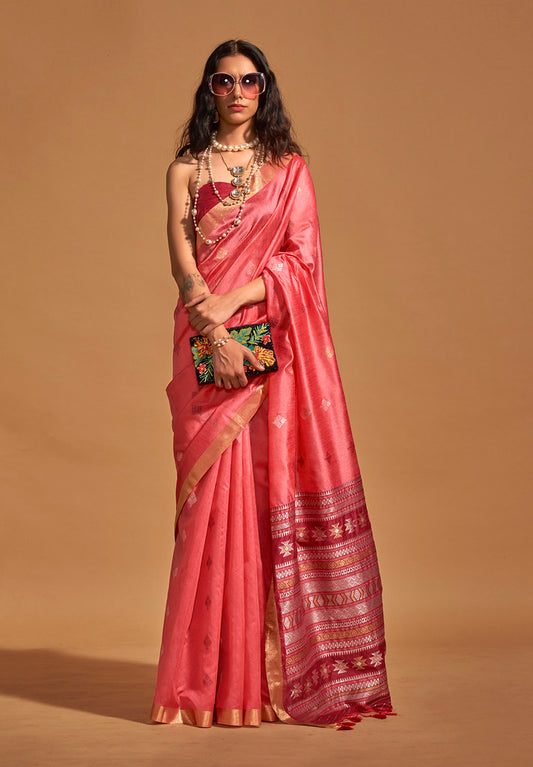 Gajari Handwoven Silk Jacquard Woven Saree With Blouse