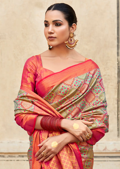 Multicolor Pure Dharmavaram Silk Jacquard Woven Saree With Blouse