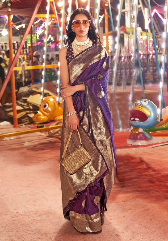 Purple Banarasi Silk Jacquard Woven Saree With Blouse