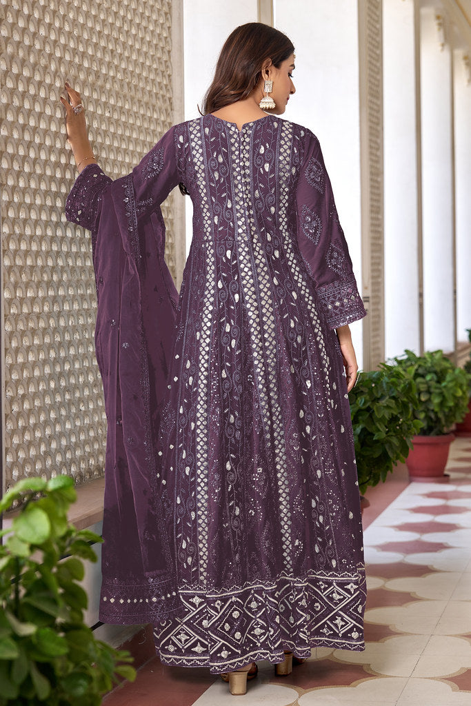 Purple Georgette Heavy Thread, Zari & Sequance Embroidered Work Salwar Kameez