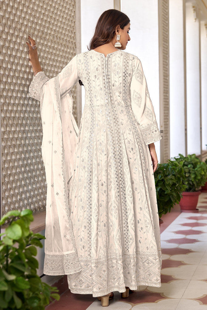 White Georgette Heavy Thread, Zari & Sequance Embroidered Work Salwar Kameez
