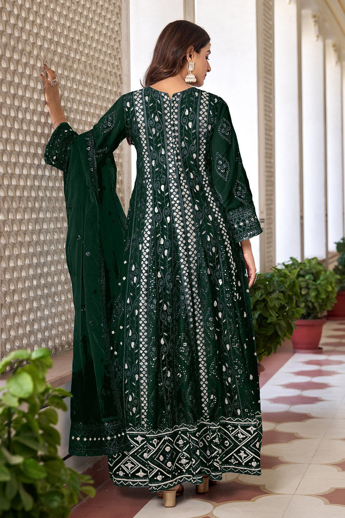 Bottel Green Georgette Heavy Thread, Zari & Sequance Embroidered Work Salwar Kameez