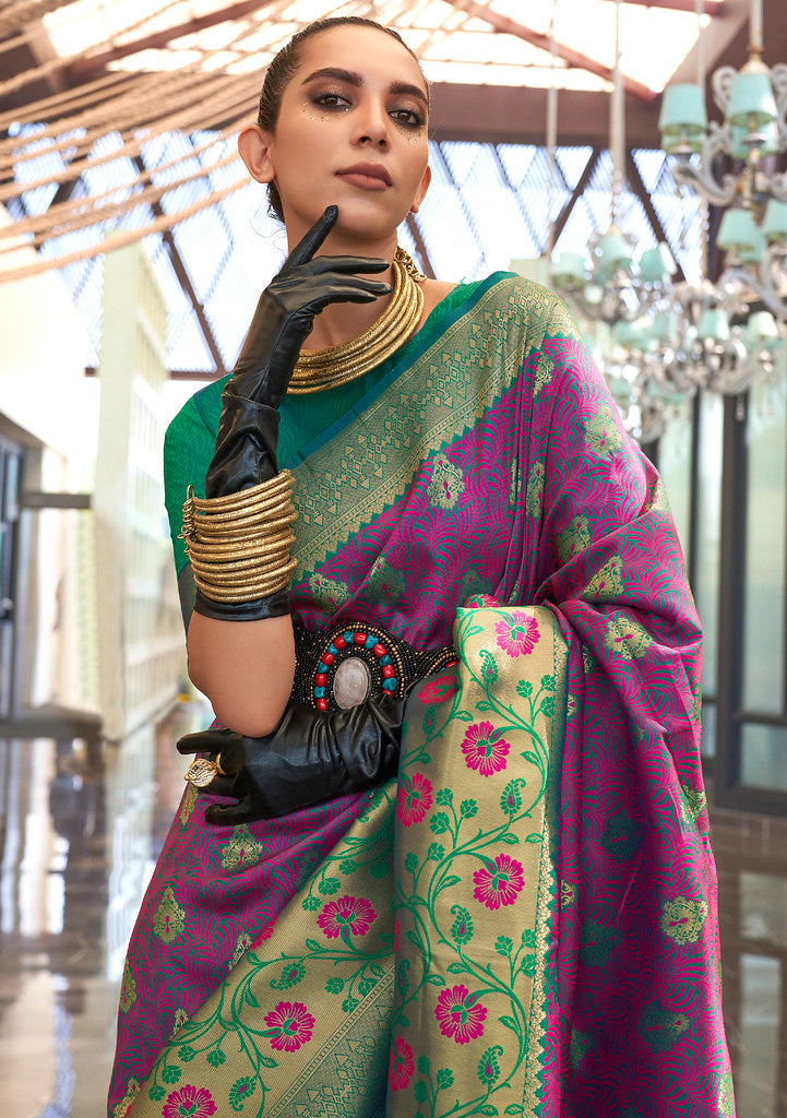 Magenta Handloom Silk Jacquard Woven Saree With Blouse