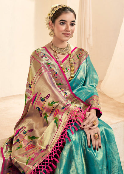 Rama Green Silk Jacquard Woven Saree With Blouse