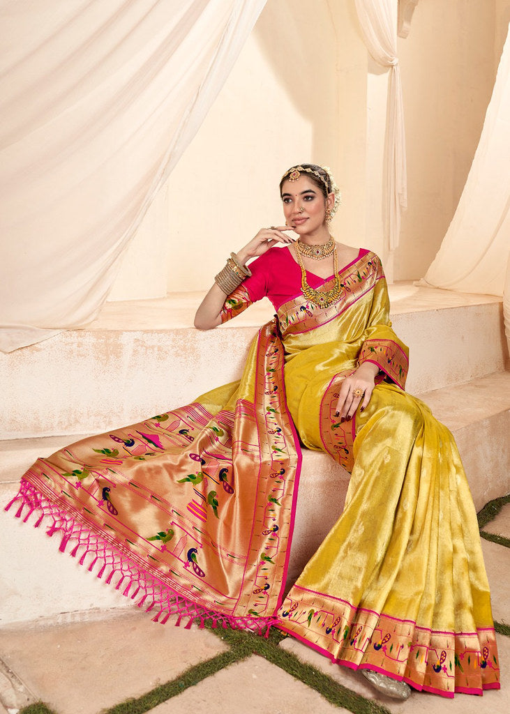 Yellow Silk Jacquard Woven Saree With Blouse