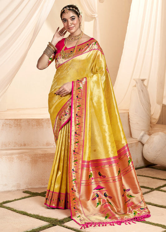 Yellow Silk Jacquard Woven Saree With Blouse
