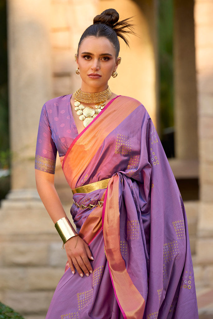 Lavender Soft Silk Jacquard Woven Saree With Blouse