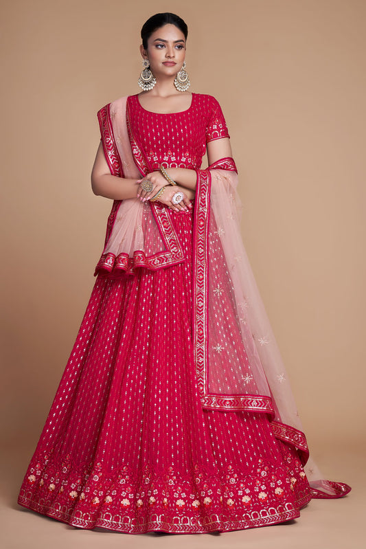 Rani Pink Heavy Georgette Heavy Thread Embroidery With Sequins Work Lehengha Choli