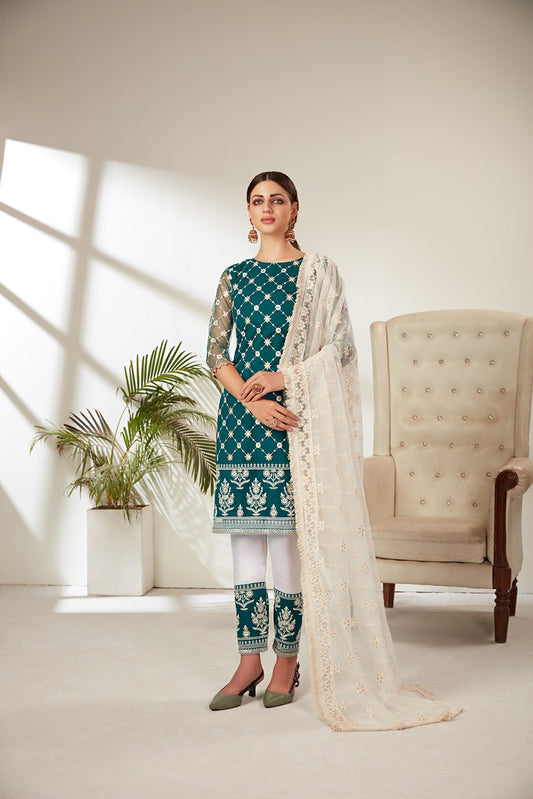 Ocean Butterfly Net Heavy Thread and Sequance Embroidered Work with Embroidered Dupatta Salwar Kameez