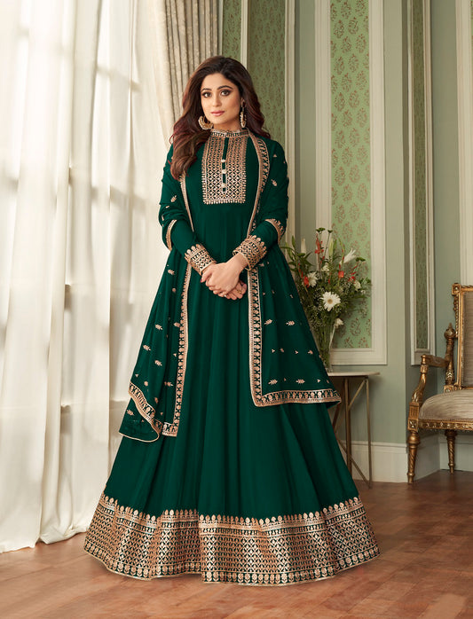Green Real Georgette Heavy Thread Embroidery, Zari and Sequence Work Salwar Kameez