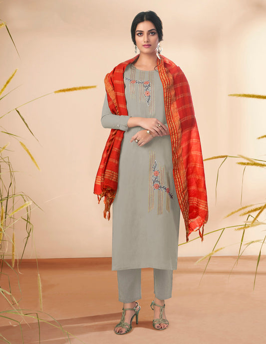 Grey Massert cotton Thread Embroidery Work Salwar Kameez