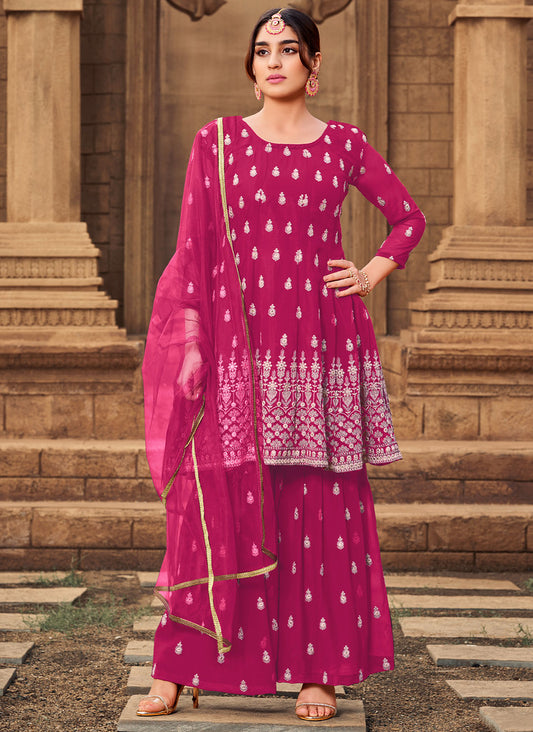Rani Pink Heavy Georgette Heavy Thread Embroidery Work Salwar Kameez