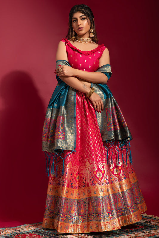 Rani Pink Banarasi Silk Jacquard Woven Lehenga Choli