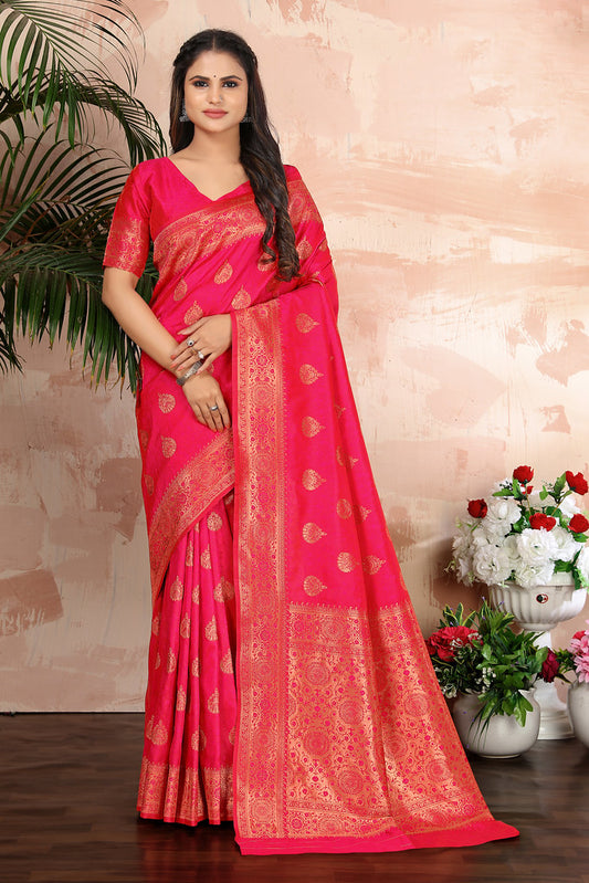 Rani Pink Banarasi Silk Jacquard Woven Saree with Blouse