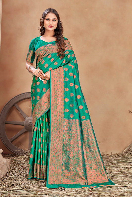 Green Banarasi Silk Jacquard Woven Saree with Blouse