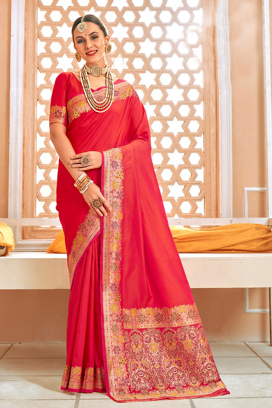Red Silk Jacquard Woven Work Saree with Blouse