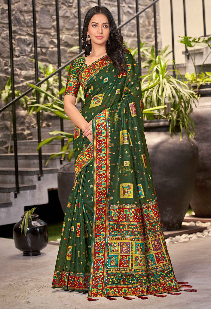 Green Cotton Silk Jacquard Woven Saree with Blouse