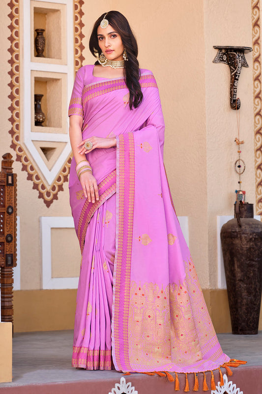 Pink Silk Jacquard Woven Work Saree with Blouse