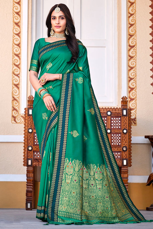 Green Silk Jacquard Woven Work Saree with Blouse