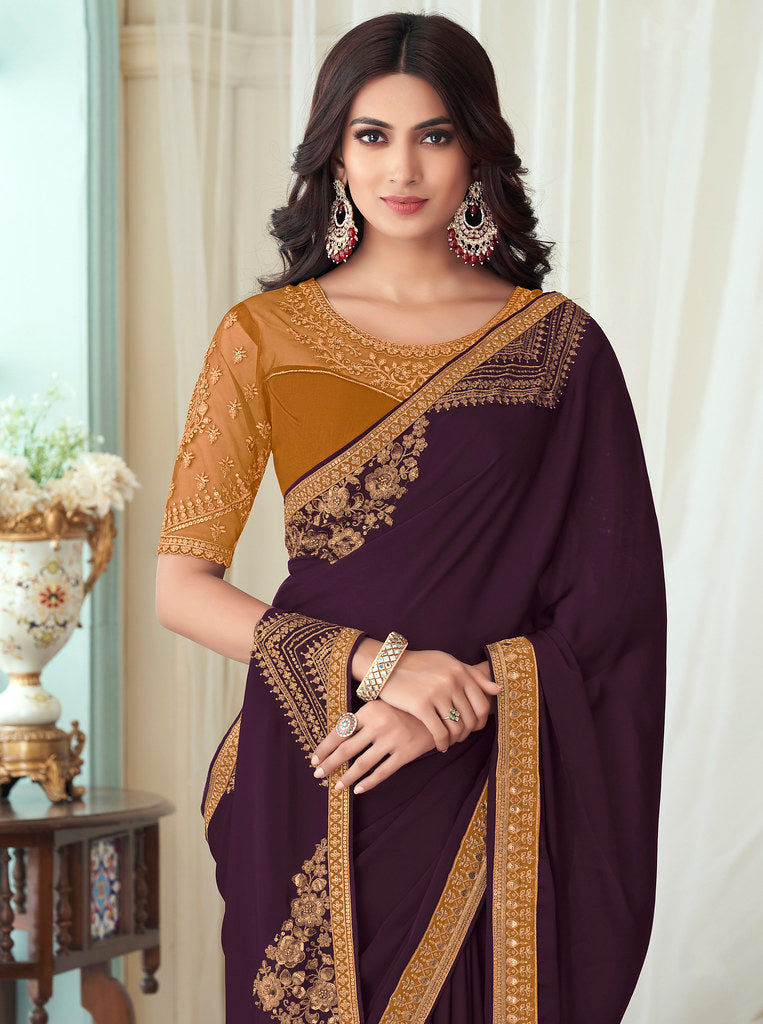 Grepe Milano Silk Thread Embroidred With Sequins Work Saree with Blouse