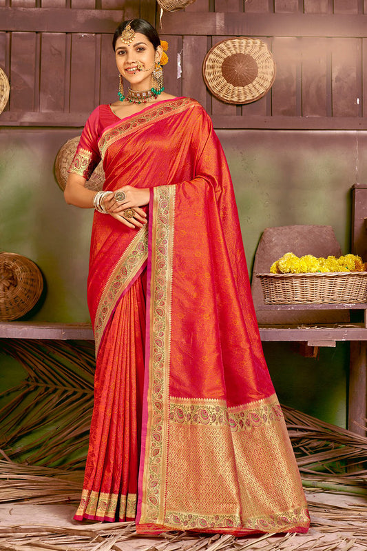 Red Silk Jacquard Woven Saree with Blouse