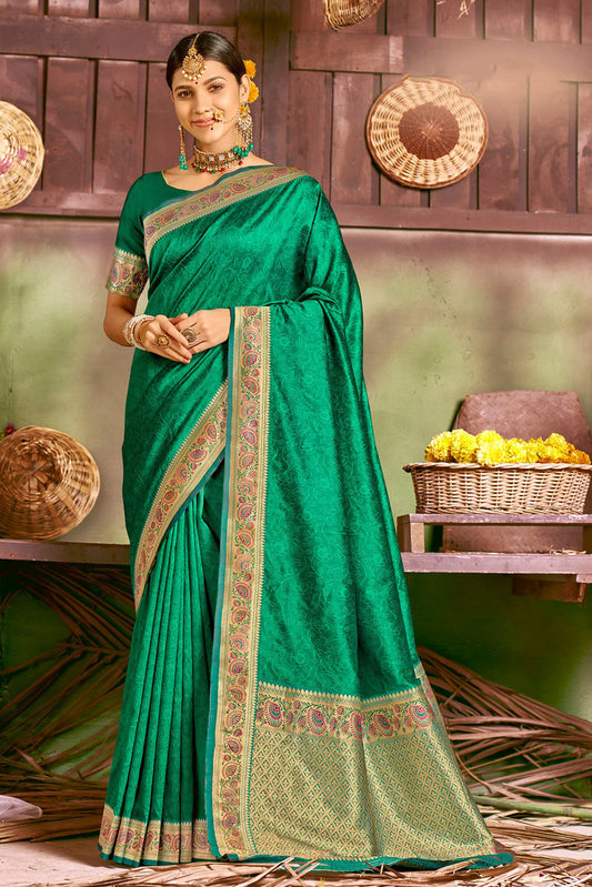 Green Silk Jacquard Woven Saree with Blouse