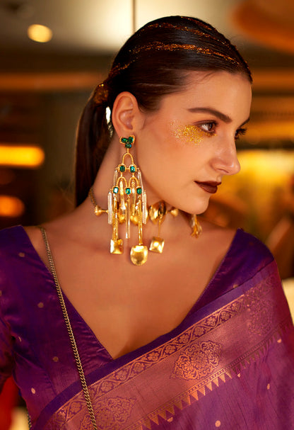Violet Banarasi Silk Blend Jacquard Woven Saree with Blouse