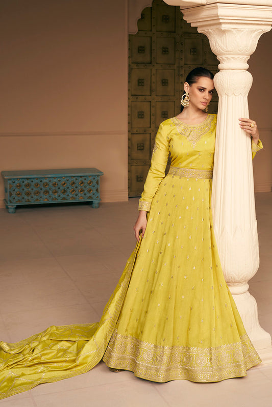 Yellow Premium Silk Heavy Thread Embroidery With Sequins Work Salwar Kameez