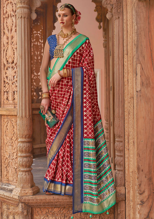 Red PV Silk Printed Saree With Blouse